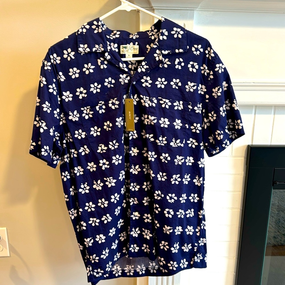 J. Crew Short Sleeve Button Down - Blue with White Flower Pattern - NWT